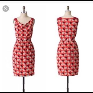 Anthropologie Red and White Patterned Midi Dress